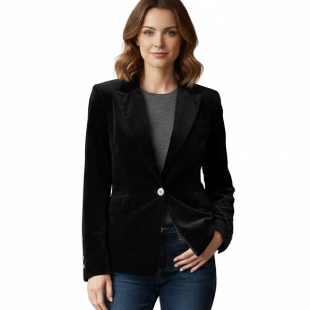 Bianca Nygard Black Velvet Single Button Blazer Jacket Womens Size S